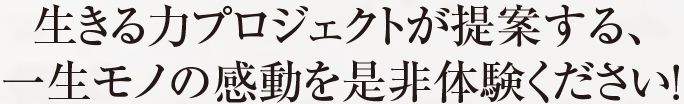 生きる力プロジェクトが提案する、一生モノの感動を是非体験ください！