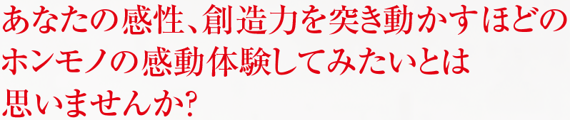 あなたの感性、創造力を突き動かすほどの ホンモノの感動体験してみたいとは 思いませんか？